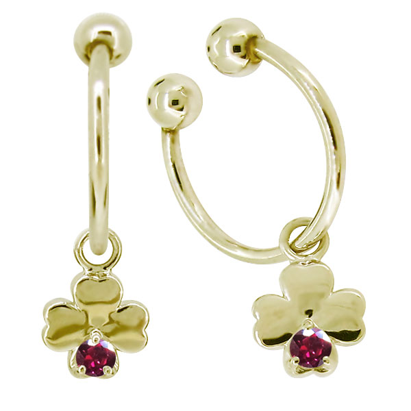 ノンホールピアス フープピアス 18k 揺れる ノンホールイヤリング クローバー ルビー イヤーカフ|PLEJOUR 誕生石ジュエリー専門店