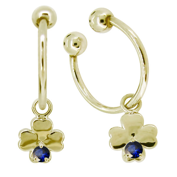 ノンホールピアス フープピアス 18k 揺れる ノンホールイヤリング クローバー サファイア イヤーカフ｜PLEJOUR 誕生石ジュエリー専門店