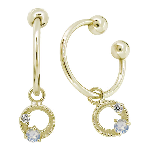 揺れる イヤリング おしゃれ 月 星 フープピアス 18k ノンホール ロイヤルブルームーンストーン イヤーカフ シンプル｜PLEJOUR 誕生石ジュエリー専門店