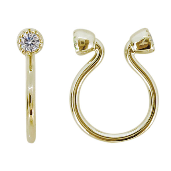 フープピアス 18k イヤリング おしゃれ ノンホールピアス シンプル ダイヤモンド イヤーカフ earring