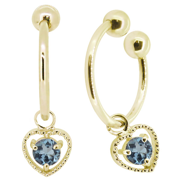 ハート イヤリング k18 ノンホールピアス 揺れる 3月誕生石 アクアマリンサンタマリア イヤーカフ 18k 両耳用｜PLEJOUR 誕生石ジュエリー専門店