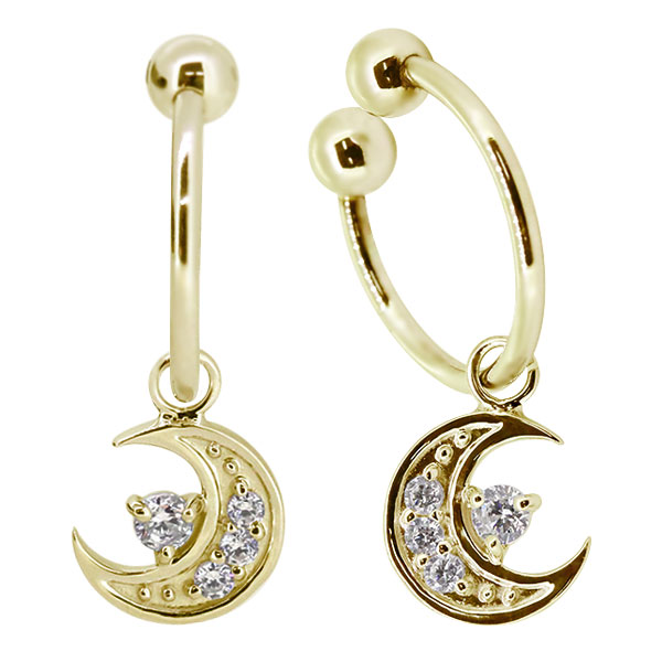 揺れる ノンホールピアス フープ イヤリング 月 ムーン 18k レディース ダイヤモンド 誕生石 4月｜PLEJOUR 誕生石ジュエリー専門店
