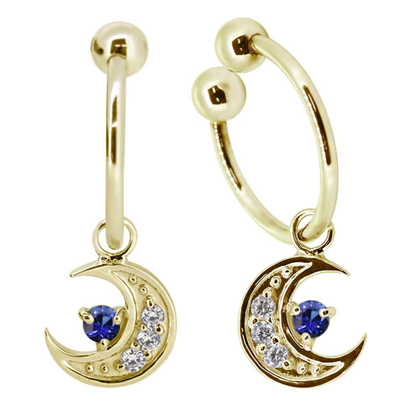 揺れる ノンホールピアス フープ イヤリング 月 ムーン 18k レディース サファイア 誕生石 9月｜PLEJOUR 誕生石ジュエリー専門店