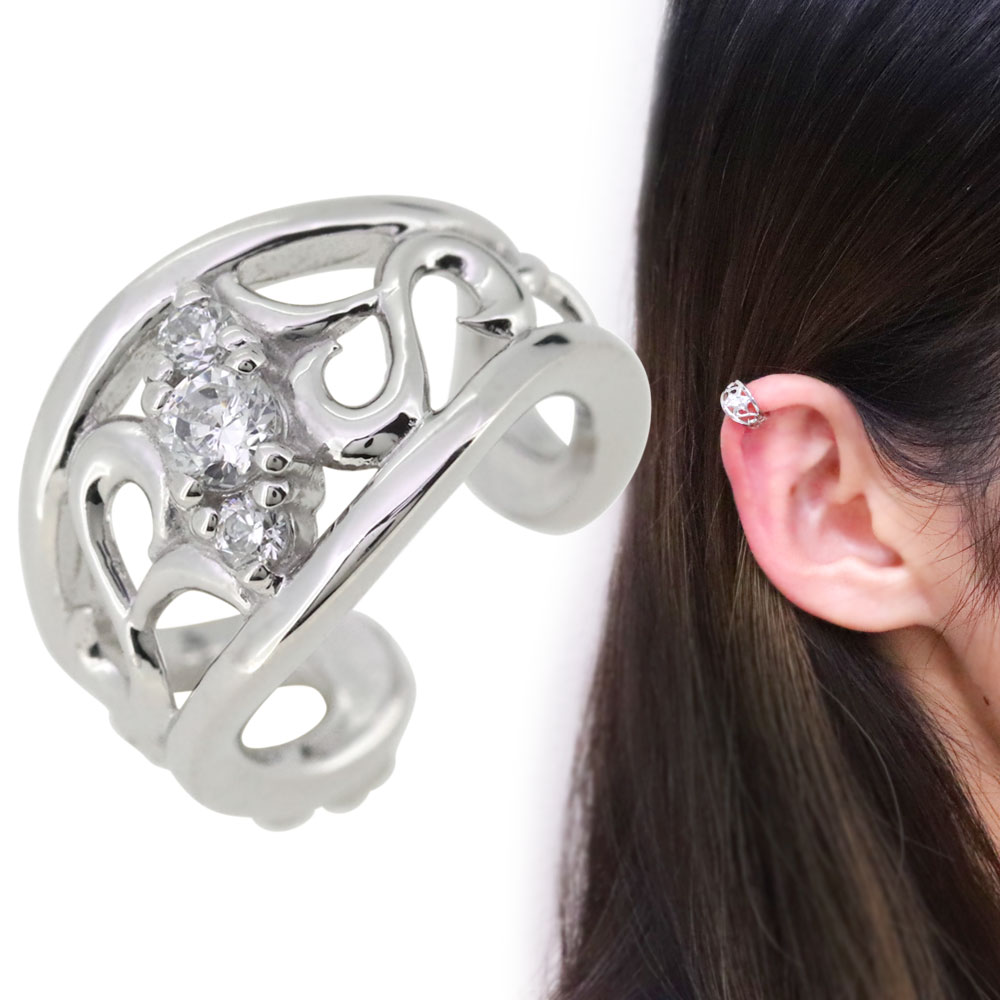 ノンホールピアス イヤーカフ レディース 片耳用 イヤカフ プラチナ ダイヤモンド 唐草｜PLEJOUR 誕生石ジュエリー専門店