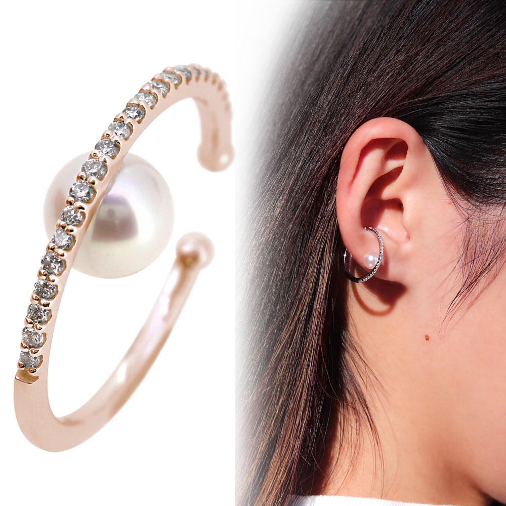 激安 超特価商店街  楽天市場】イヤーカフ 18k イヤカフ ダイヤモンド 片耳用 パール アクセサリー