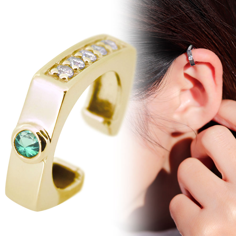 イヤーカフ レディース 18金 18k 片耳用 イヤカフ 5月誕生石 エメラルド ノンホールピアス 2way｜PLEJOUR 誕生石ジュエリー専門店