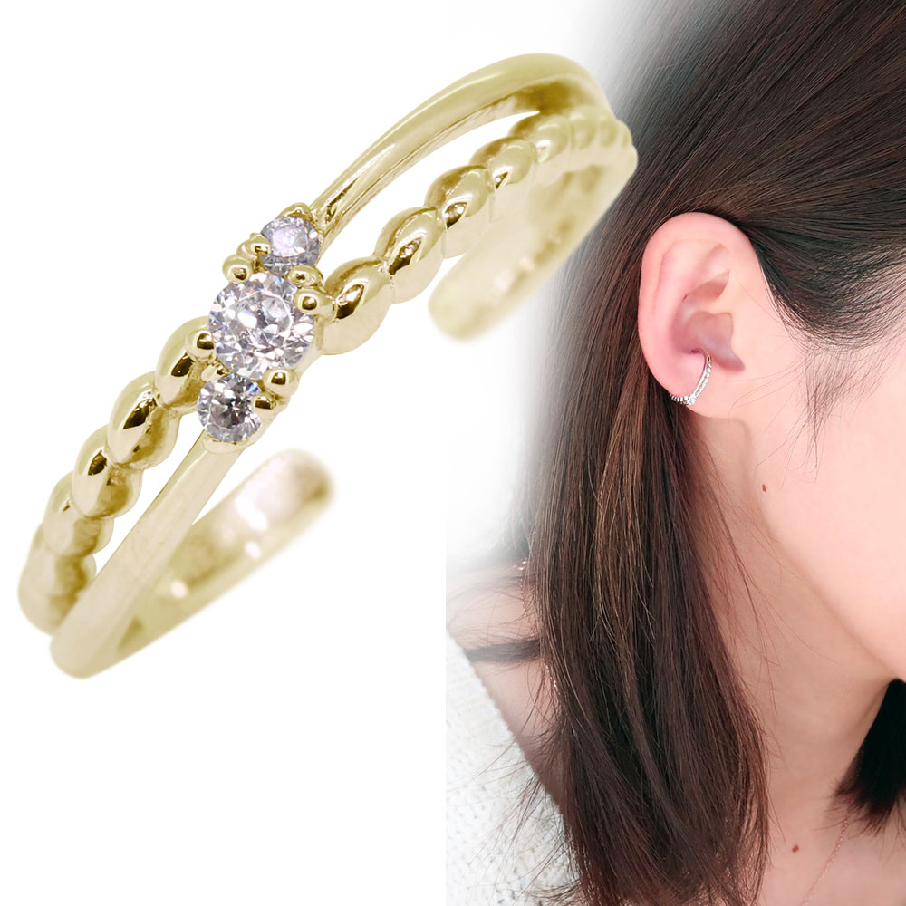 イヤーカフ 18k 18金 レディース イヤカフ シンプル 片耳用 ダイヤモンド 誕生石 4月