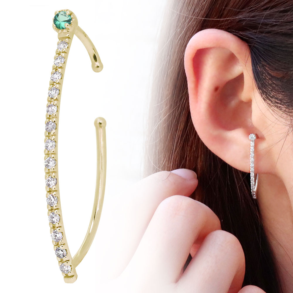 イヤーカフ 18k 18金 ゴールド ピンクゴールド K18 かっこいい おしゃれ イヤカフ エメラルド レディース ストレート