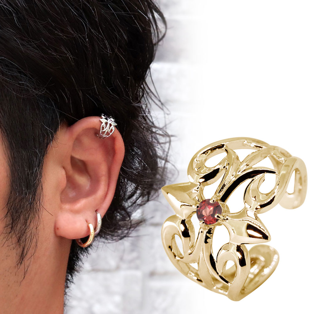 ワンピなど最旬ア! イヤーカフ メンズ 片耳 18金 クロス 18k ...