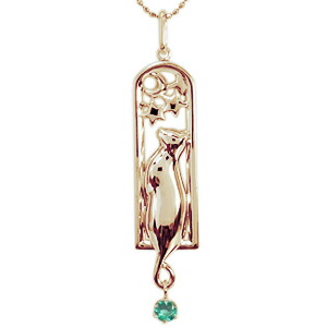 ネコ・月・星・ペンダント・エメラルド・ネックレス・K10｜PLEJOUR 誕生石ジュエリー専門店