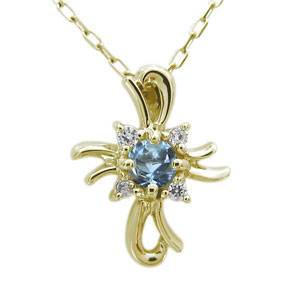 クロス ネックレス 18金 アクアマリンサンタマリア ペンダント