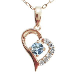 オープンハート ネックレス アクアマリンサンタマリア ネックレス 18金 ネックレス