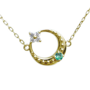 月モチーフ ネックレス エメラルド ネックレス 星 ネックレス 10金|PLEJOUR 誕生石ジュエリー専門店