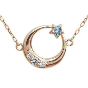 月モチーフ ネックレス アクアマリンサンタマリア 星 ネックレス 10金 ペンダント