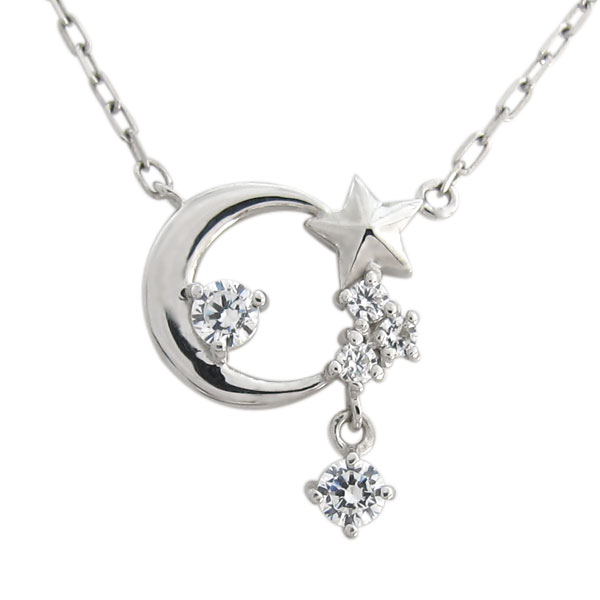 キュービックジルコニア 月 星 ネックレス スター ペンダント シルバー アクセサリー｜PLEJOUR 誕生石ジュエリー専門店