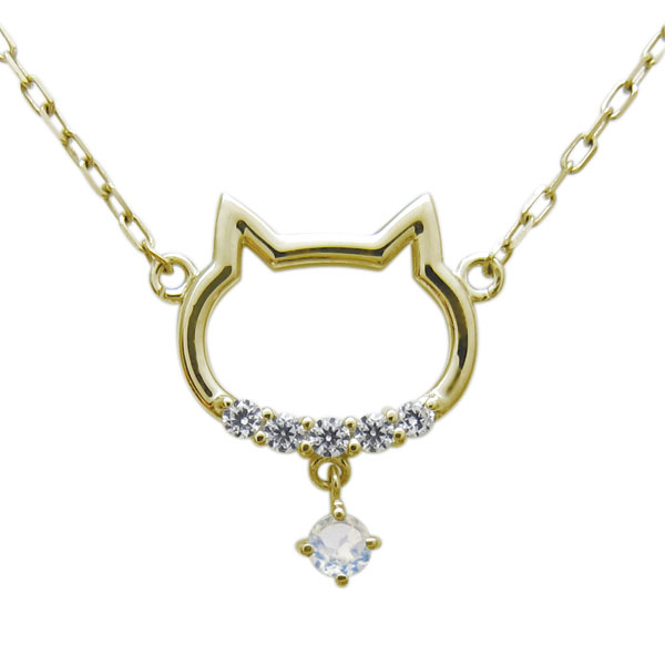 猫 ネックレス ねこ ロイヤルブルームーンストーン ペンダント 一粒 K18