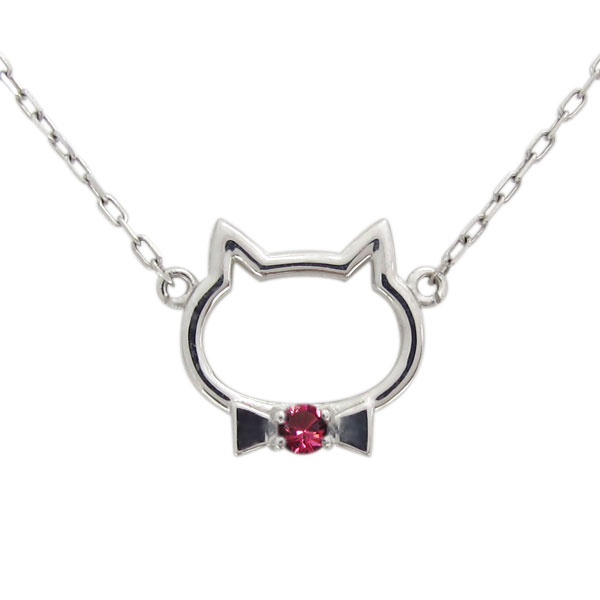 プラチナ ルビー ネックレス キャット 猫 ペンダント