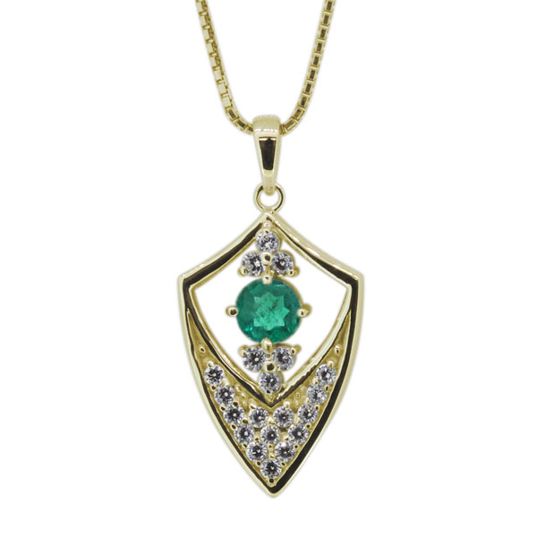 エメラルド・5月誕生石・メンズネックレス・盾・シールド・18金・ペンダント 父の日 2026|PLEJOUR 誕生石ジュエリー専門店