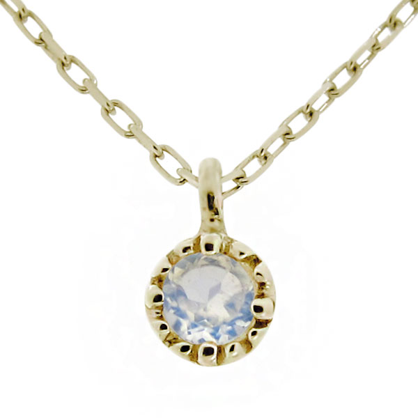 華奢 ネックレス 18k 繊細 プチ ネックレス ミニ ロイヤルブルームーンストーン 一粒ネックレス 小さめ ミニ