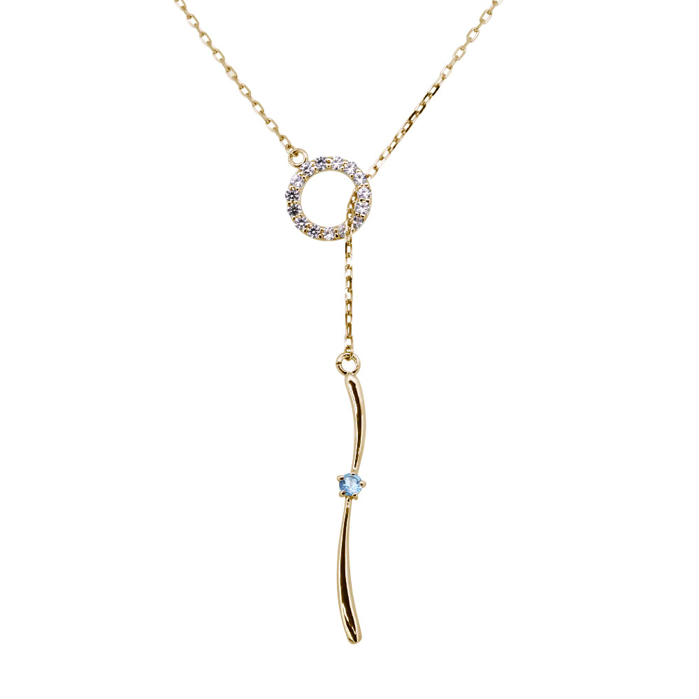 18金 18k ネックレス ロング Y字 ラリエットネックレス ゴールド ブルートパーズ 11月誕生石 ロングネックレス おしゃれ｜PLEJOUR 誕生石ジュエリー専門店