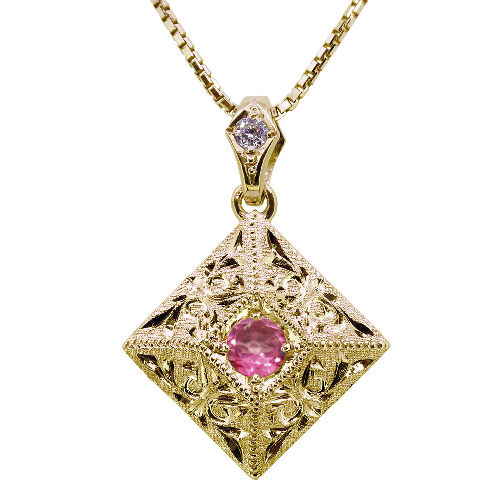 ネックレス メンズ 18金 18k ペンダント 男性 ピンクトルマリン アクセサリー ゴールド 手彫り 父の日 2026|PLEJOUR 誕生石ジュエリー専門店