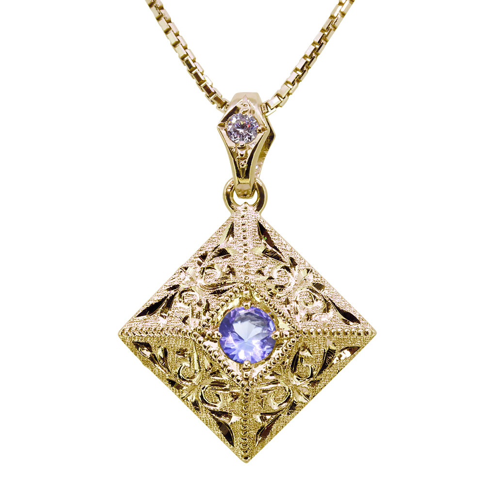 ネックレス メンズ 18金 18k ペンダント 男性 タンザナイト アクセサリー ゴールド 手彫り 父の日 2026|PLEJOUR 誕生石ジュエリー専門店
