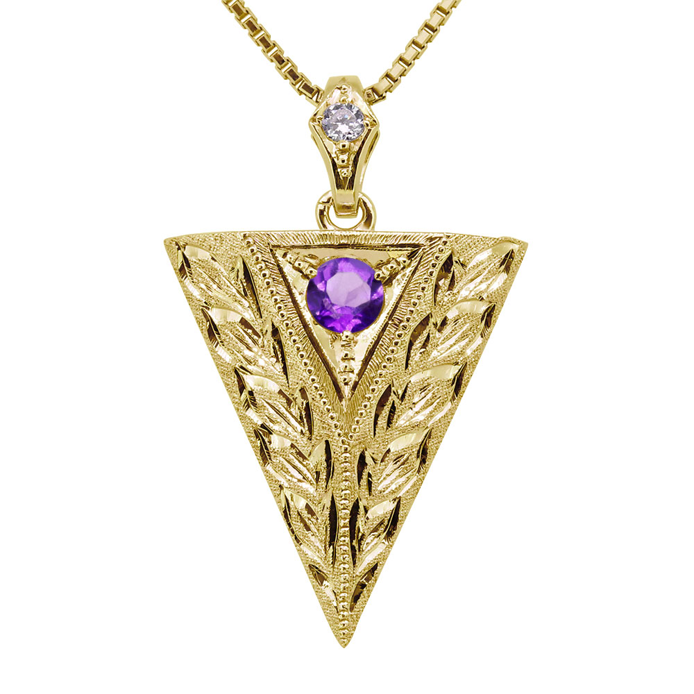 ネックレス メンズ 18金 18k 誕生石 2月 ペンダント ゴールド 男性 アメジスト 手彫り 洋彫り 父の日 2026|PLEJOUR 誕生石ジュエリー専門店