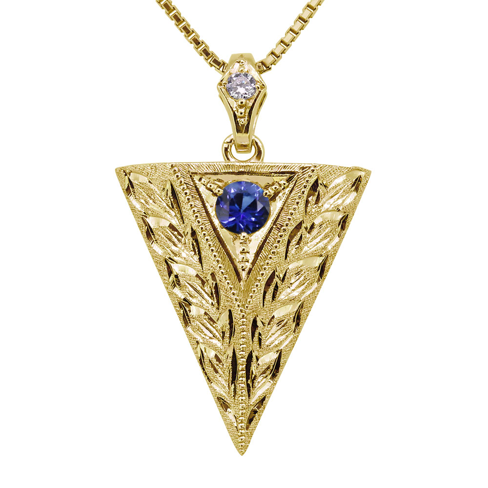 ネックレス メンズ 18金 18k 誕生石 9月 ペンダント ゴールド 男性 サファイア 手彫り 洋彫り 父の日 2026｜PLEJOUR 誕生石ジュエリー専門店