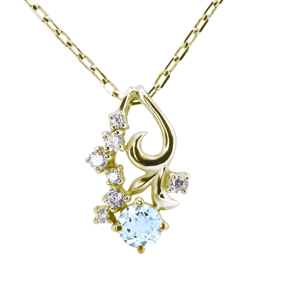 ネックレス レディース ゴールド K10 ペンダント 10金 アクアマリンサンタマリア 3月誕生石 花モチーフ レディースアクセサリー 人気 繊細 かわいい 上品 女性用 普段使い 誕生日 記念日 日本製