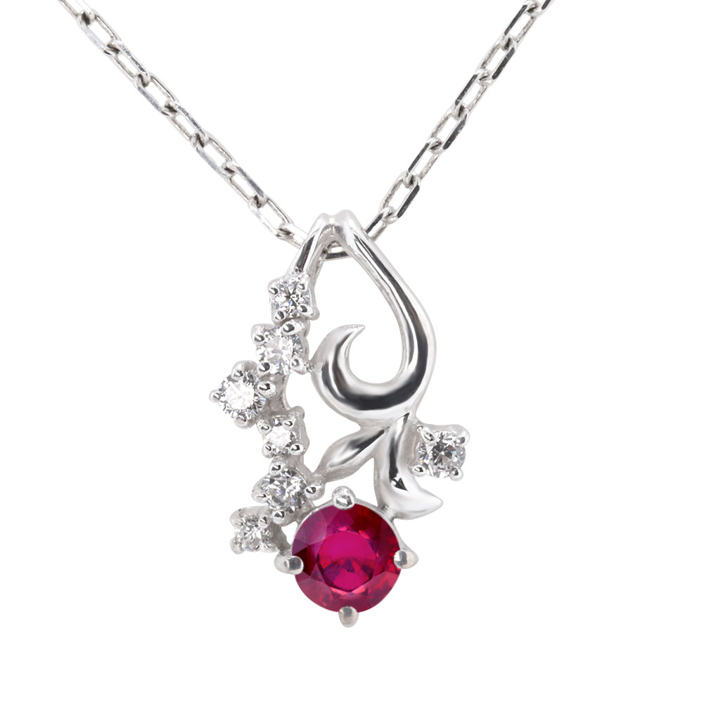 プラチナ ネックレス ルビー レディース Pt900 ペンダント 7月誕生石 繊細 花モチーフ レディースファッション 上品 人気 レディースアクセサリー 華やか 女性用 記念日 誕生日 日本製|PLEJOUR 誕生石ジュエリー専門店