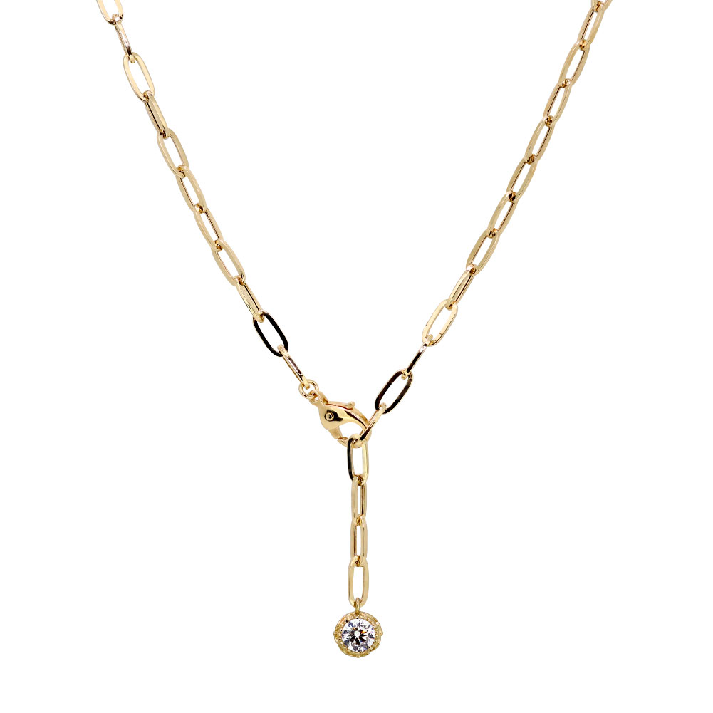ネックレス チェーン 18金 Y字 ペーパークリップ 中空 ロングチェーン 18k ゴールド レディース ダイヤモンド 一粒ジュエリー ラリエットネックレス シンプル 幅2.7mm｜PLEJOUR 誕生石ジュエリー専門店