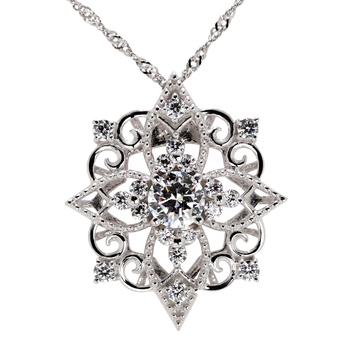 ダイヤモンド プラチナネックレス レディース ネックレス プラチナ Pt900 4月 誕生石 ダイヤモンド ネックレス アラベスク フラワー 花 唐草 透かし 上品 繊細 華奢 大人女子 彼女 妻 女性用 日本製|PLEJOUR 誕生石ジュエリー専門店