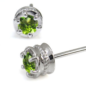 プラチナ・ピアス・一粒・ペリドットピアス