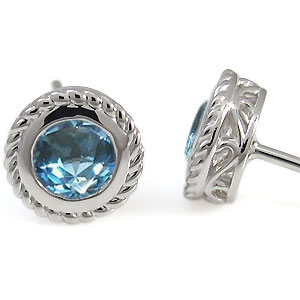 ピアス・ブルートパーズ・唐草・一粒・K18・シンプル・ピアス｜PLEJOUR 誕生石ジュエリー専門店 64,075円