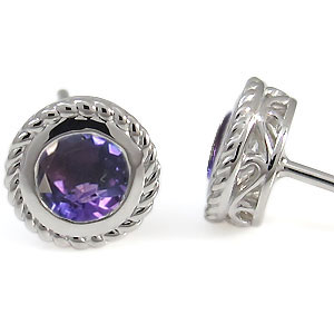 ピアス・アメジスト・唐草・一粒・K18・シンプル・ピアス｜PLEJOUR 誕生石ジュエリー専門店