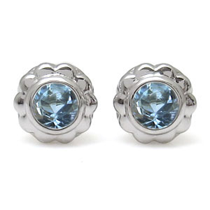 フラワー ピアス 花 K10 アクアマリン ピアス
