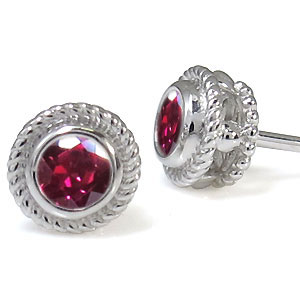 アンティーク・ピアス・縄 K10・ルビー・ピアス