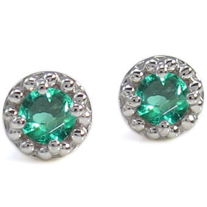 ミル打ち・ピアス・一粒・ピアス・エメラルド・K10