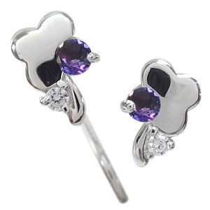 クローバー・ピアス・K10・アメジスト・ピアス