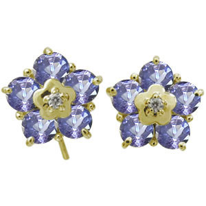 タンザナイト メンズピアス 花 フラワー メンズピアス キャッチ不要 フックピアス 10金 父の日 2026|PLEJOUR 誕生石ジュエリー専門店