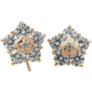 フラワー ピアス ダイヤモンド K18ピアス 外れにくい ピアス 1.0ct