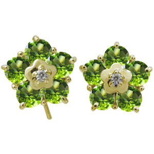 ペリドット メンズピアス 花 フラワー メンズピアス キャッチ不要 フックピアス 10金 父の日 2026