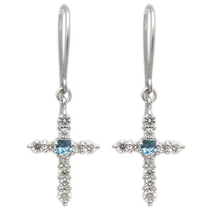 プラチナ ブルートパーズ ピアス クロス フックピアス｜PLEJOUR 誕生石ジュエリー専門店