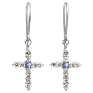 プラチナ タンザナイト ピアス クロス フックピアス|PLEJOUR 誕生石ジュエリー専門店