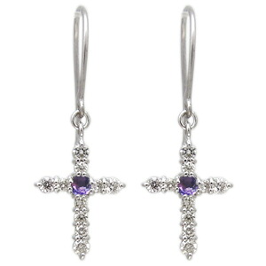 プラチナ アメジスト ピアス クロス フックピアス｜PLEJOUR 誕生石ジュエリー専門店