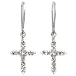 プラチナ ダイヤモンド ピアス クロス フックピアス｜PLEJOUR 誕生石ジュエリー専門店