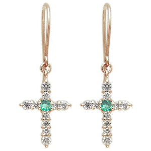クロス ピアス フック ピアス 10金 エメラルド ピアス｜PLEJOUR 誕生石ジュエリー専門店