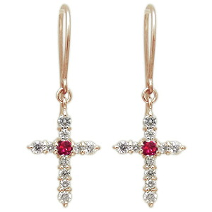 クロス ピアス フック ピアス 10金 ルビー ピアス｜PLEJOUR 誕生石ジュエリー専門店