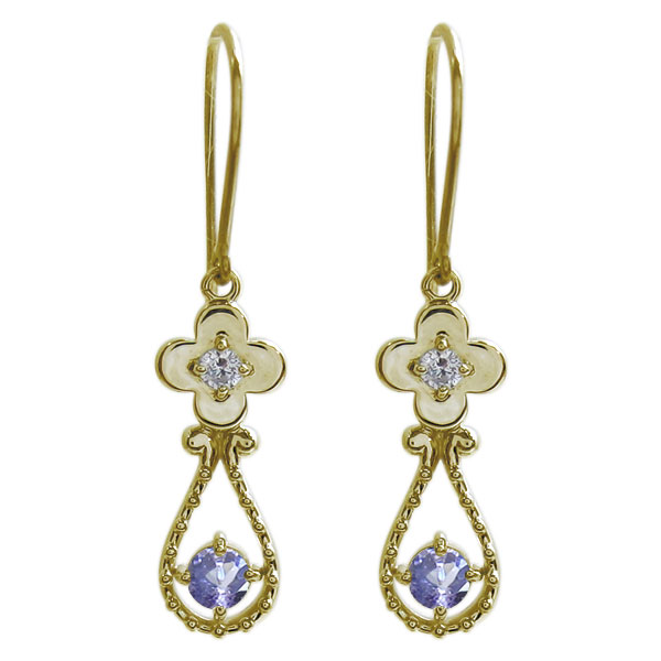 タンザナイト フックピアス フラワー 花 モチーフ ピアス 10金|PLEJOUR 誕生石ジュエリー専門店