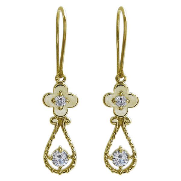 ダイヤモンド フックピアス フラワー 花 モチーフ ピアス 10金